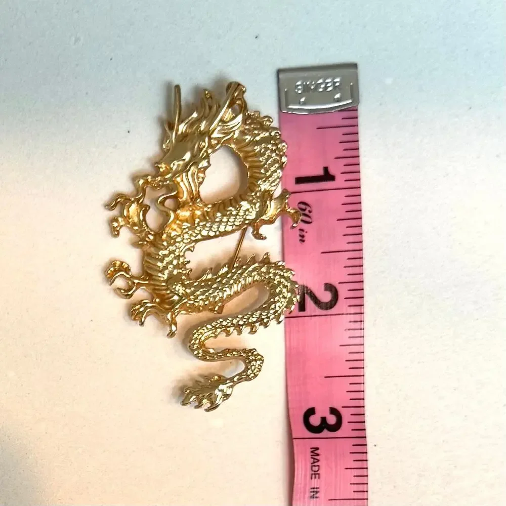 Gold Tone Chinese Style Dragon Statement Brooch